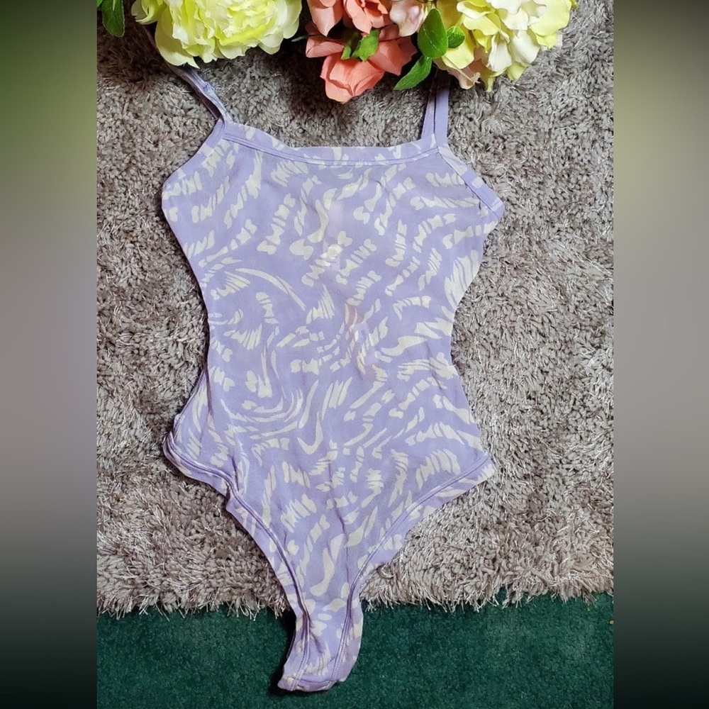 Skims Lilac Swirl Strappy Mesh Body Suit
